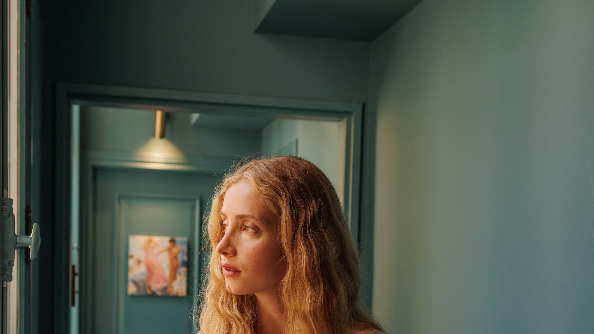 a woman in a white shirt