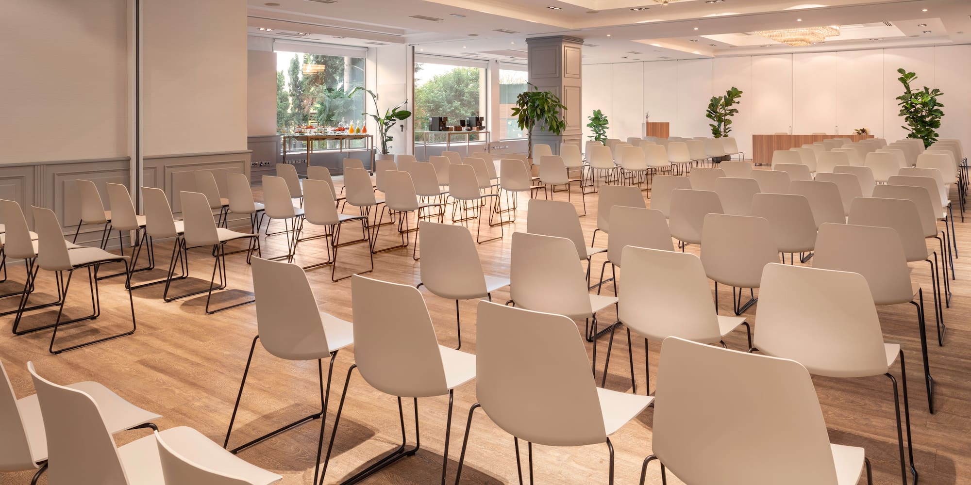 a room with many chairs