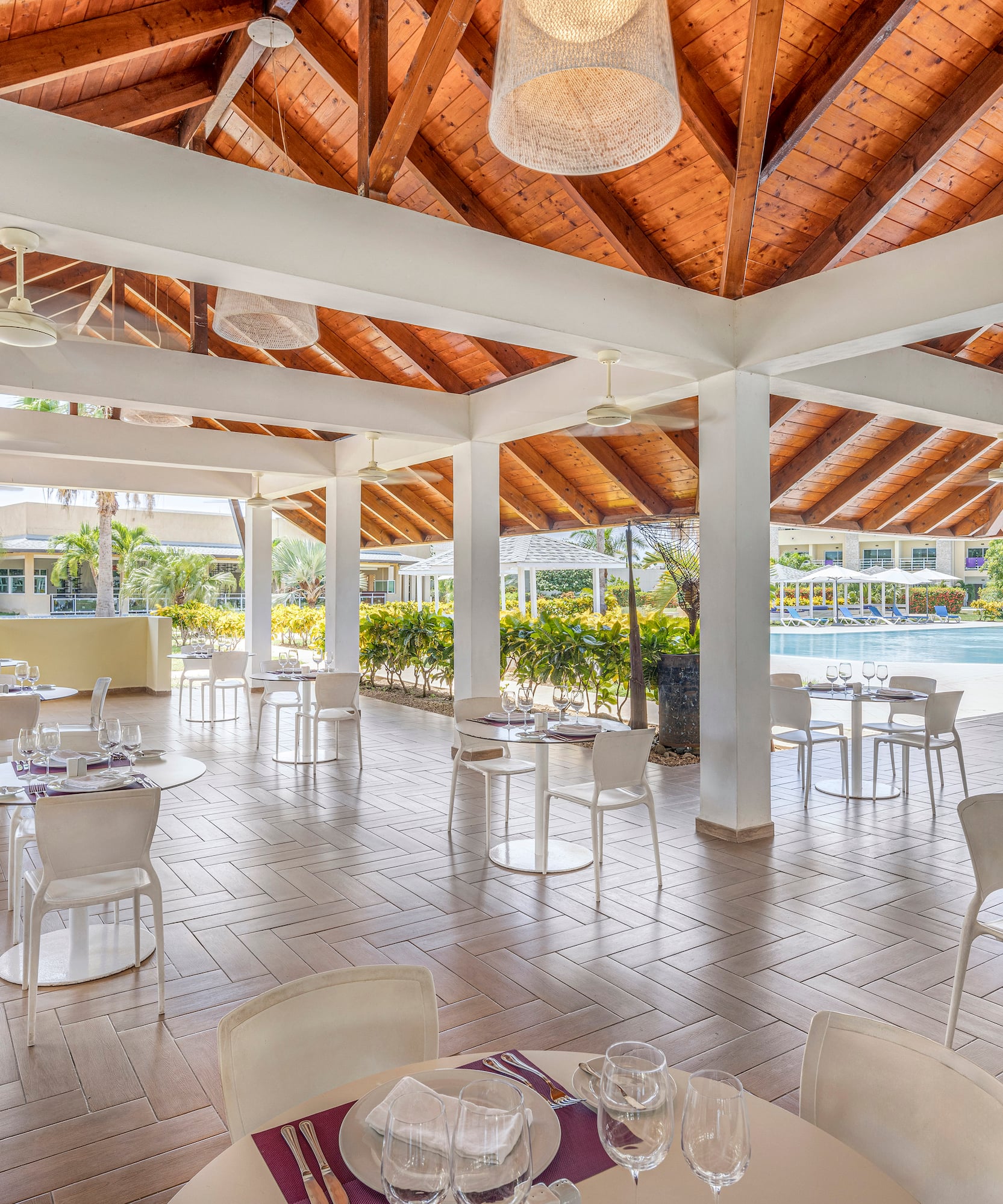 a room with tables and chairs