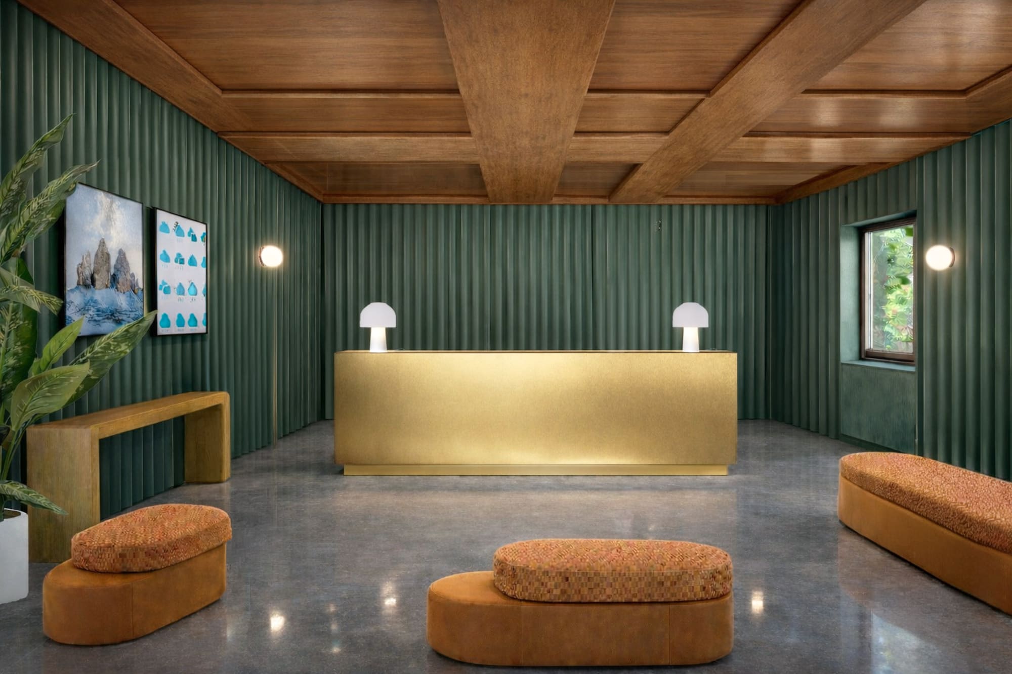 a reception desk in a room