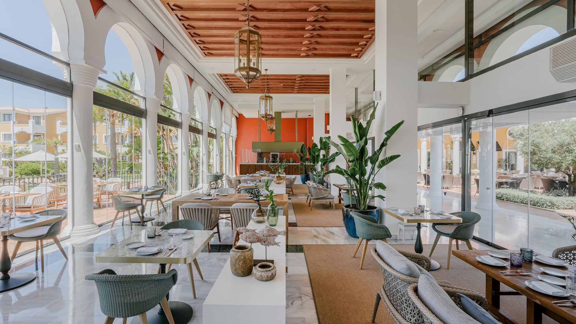 a room with tables and chairs