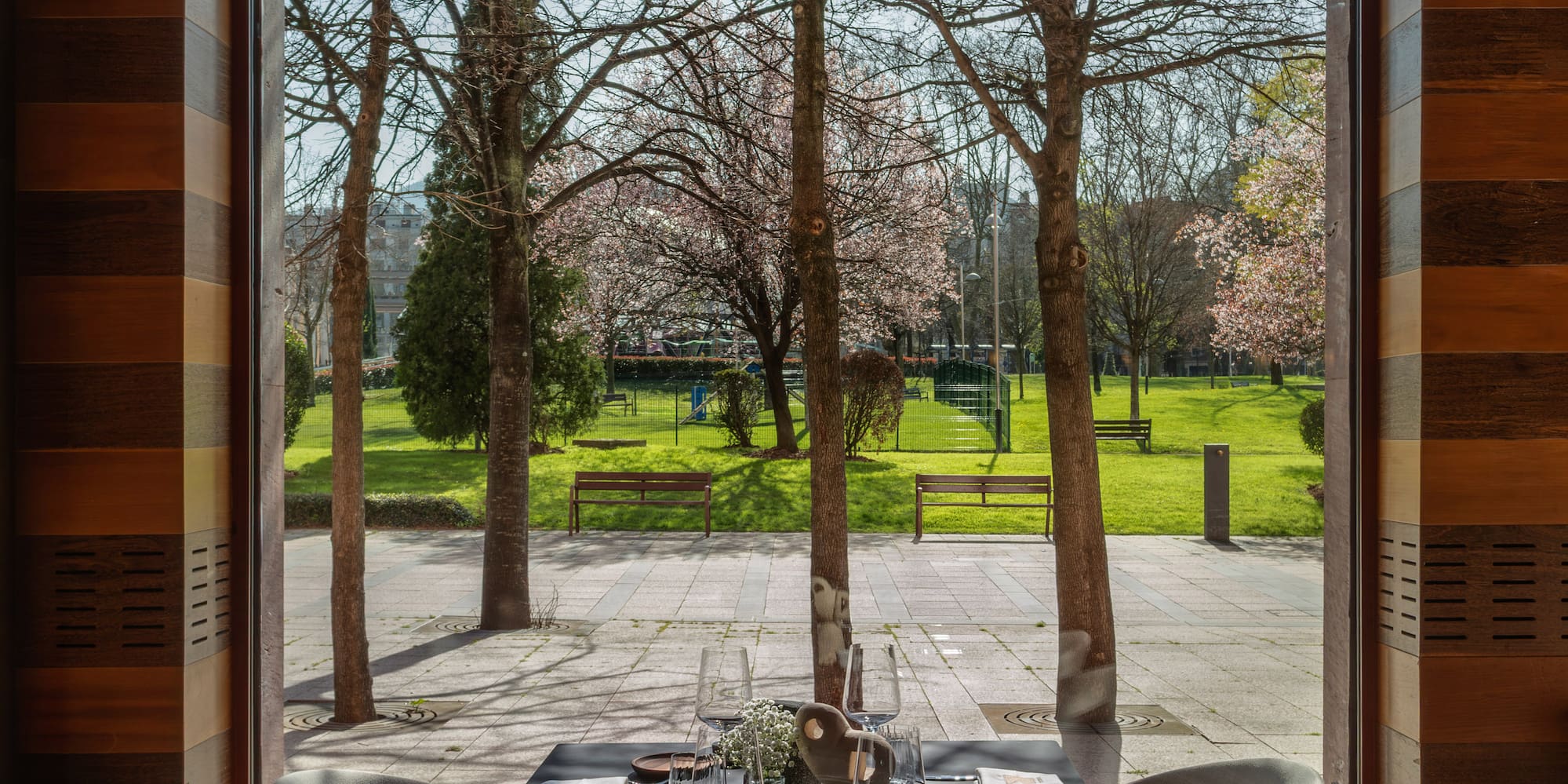 a table with plates and glasses on it