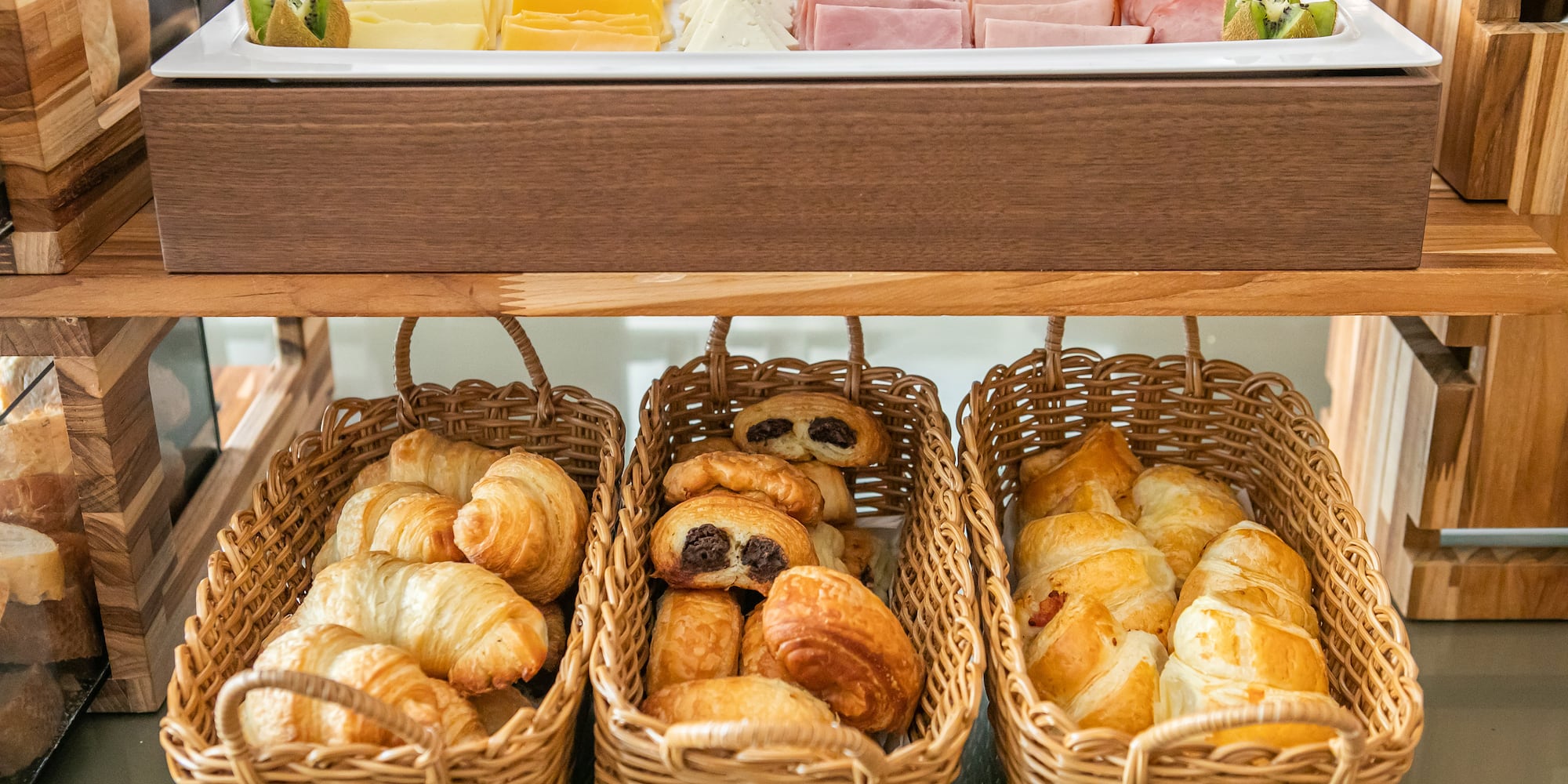 a tray of food in baskets