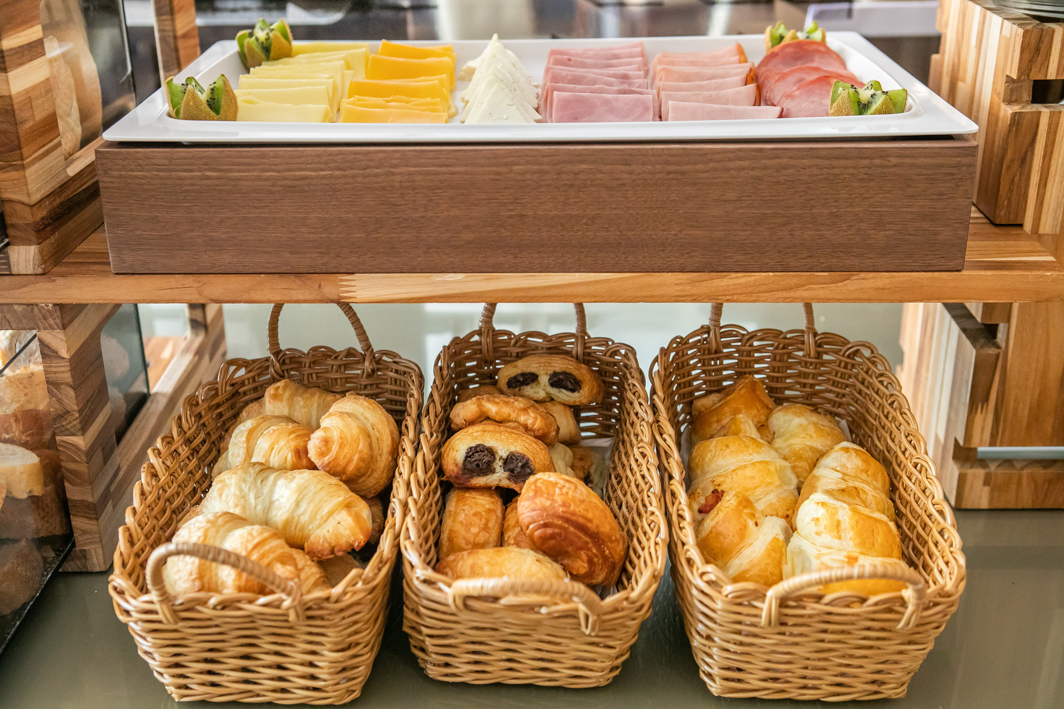 a tray of food in baskets