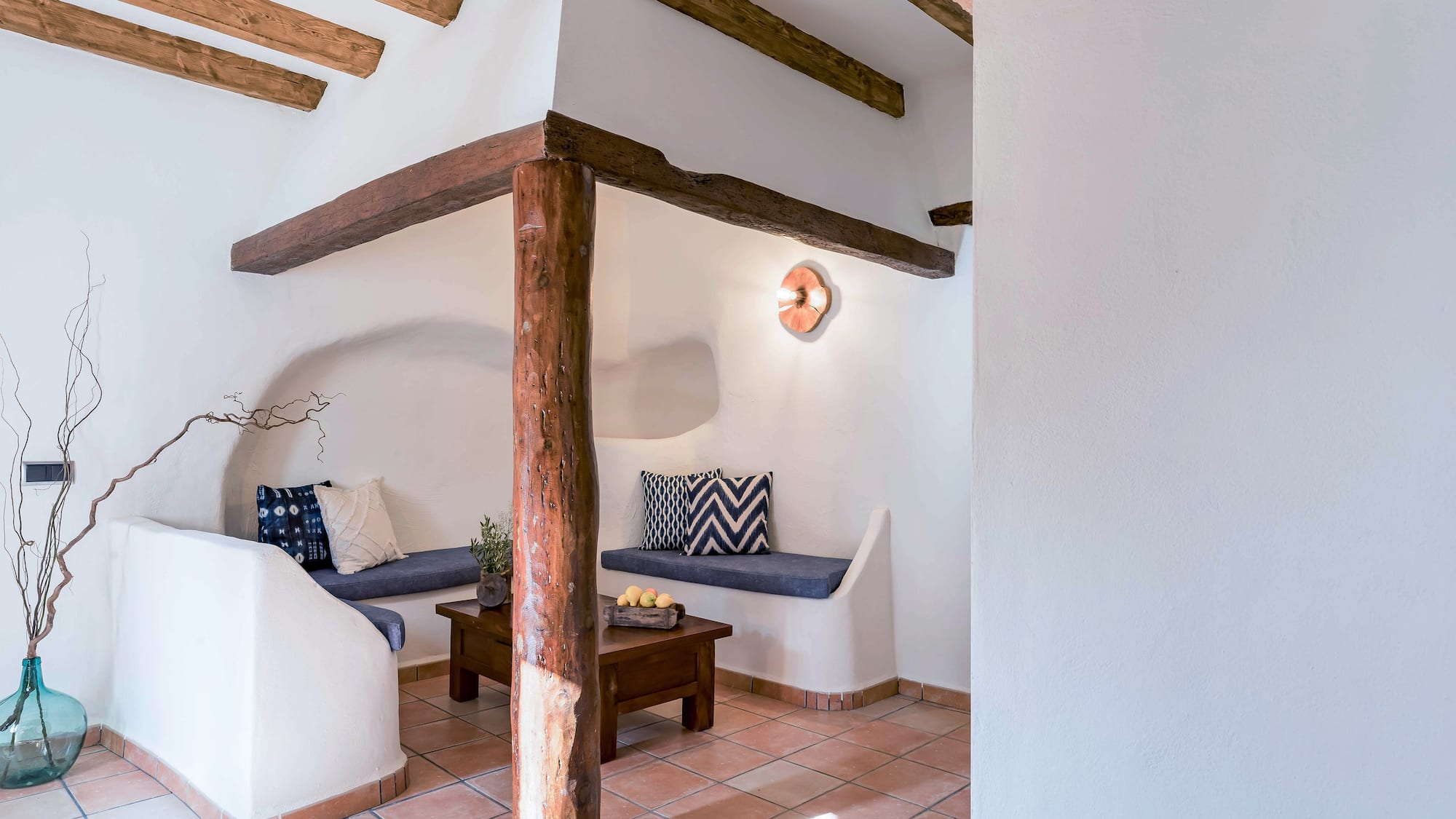 a room with a couch and a coffee table