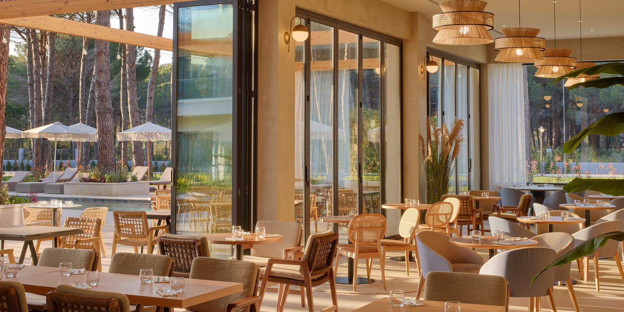 a room with tables and chairs