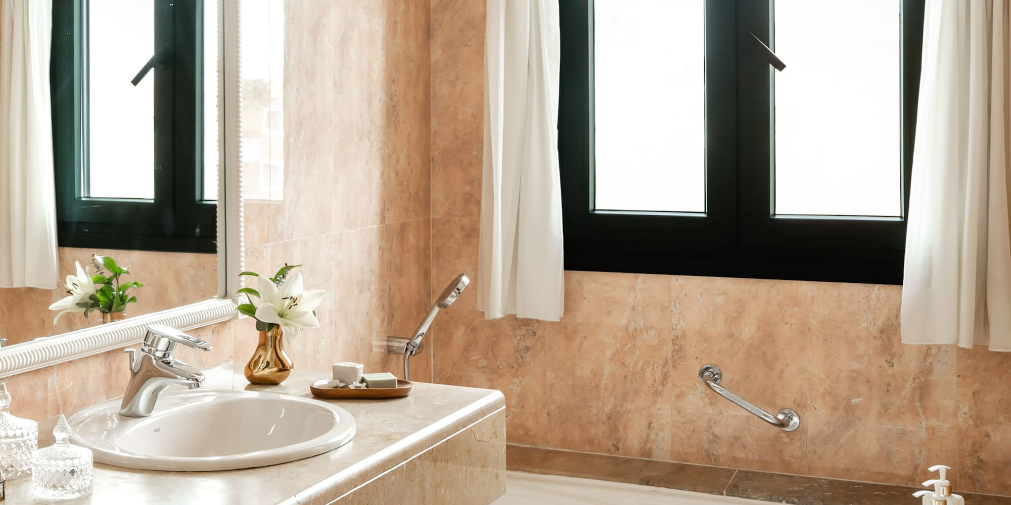 a bathroom with a sink and tub