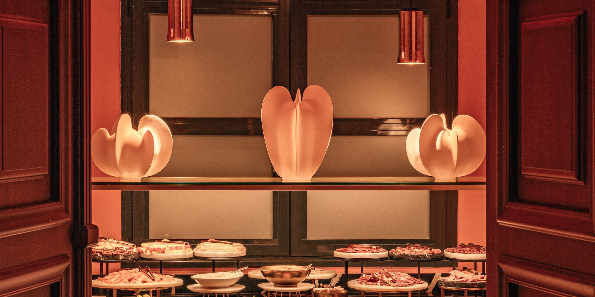 a display of food on a shelf