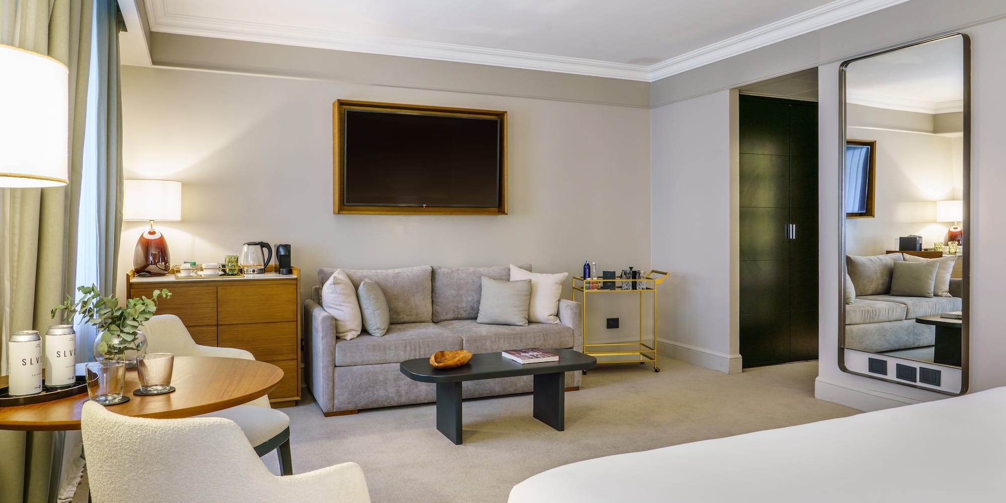 a room with a couch and a tv