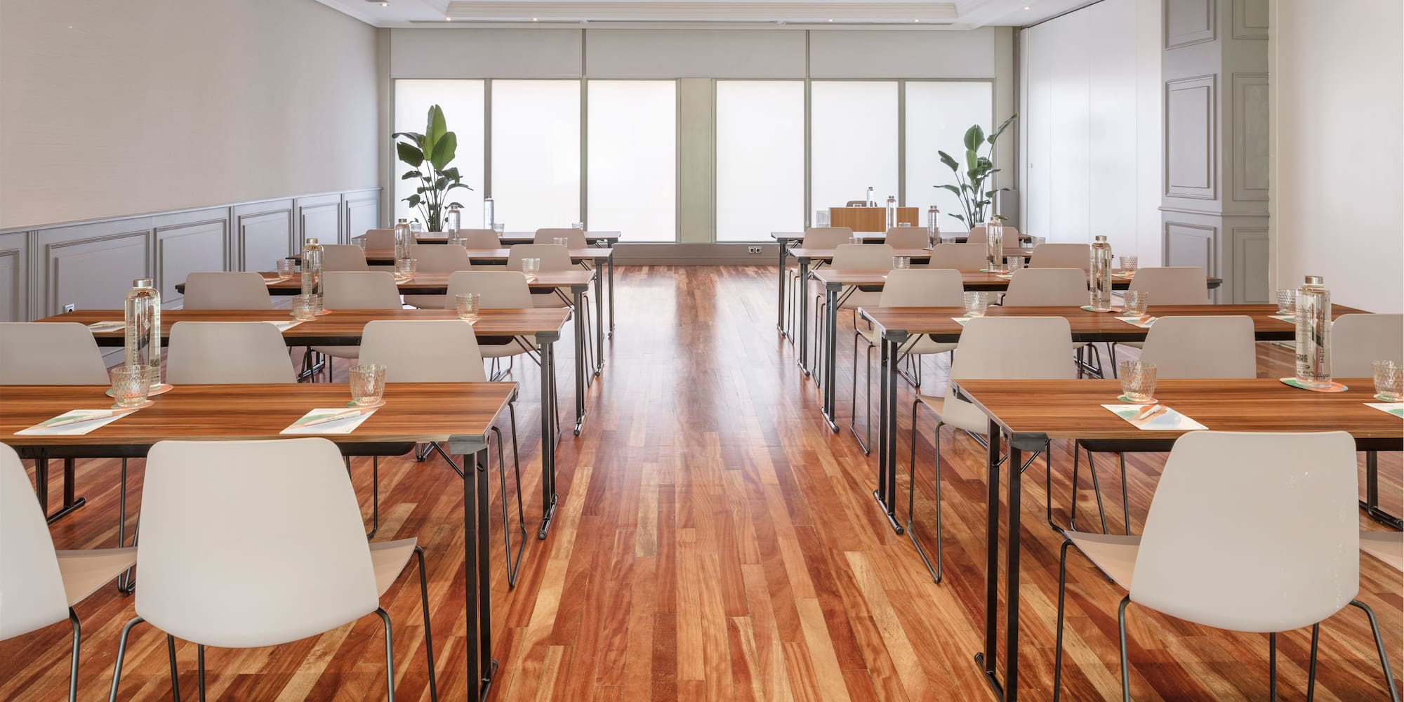 a room with tables and chairs