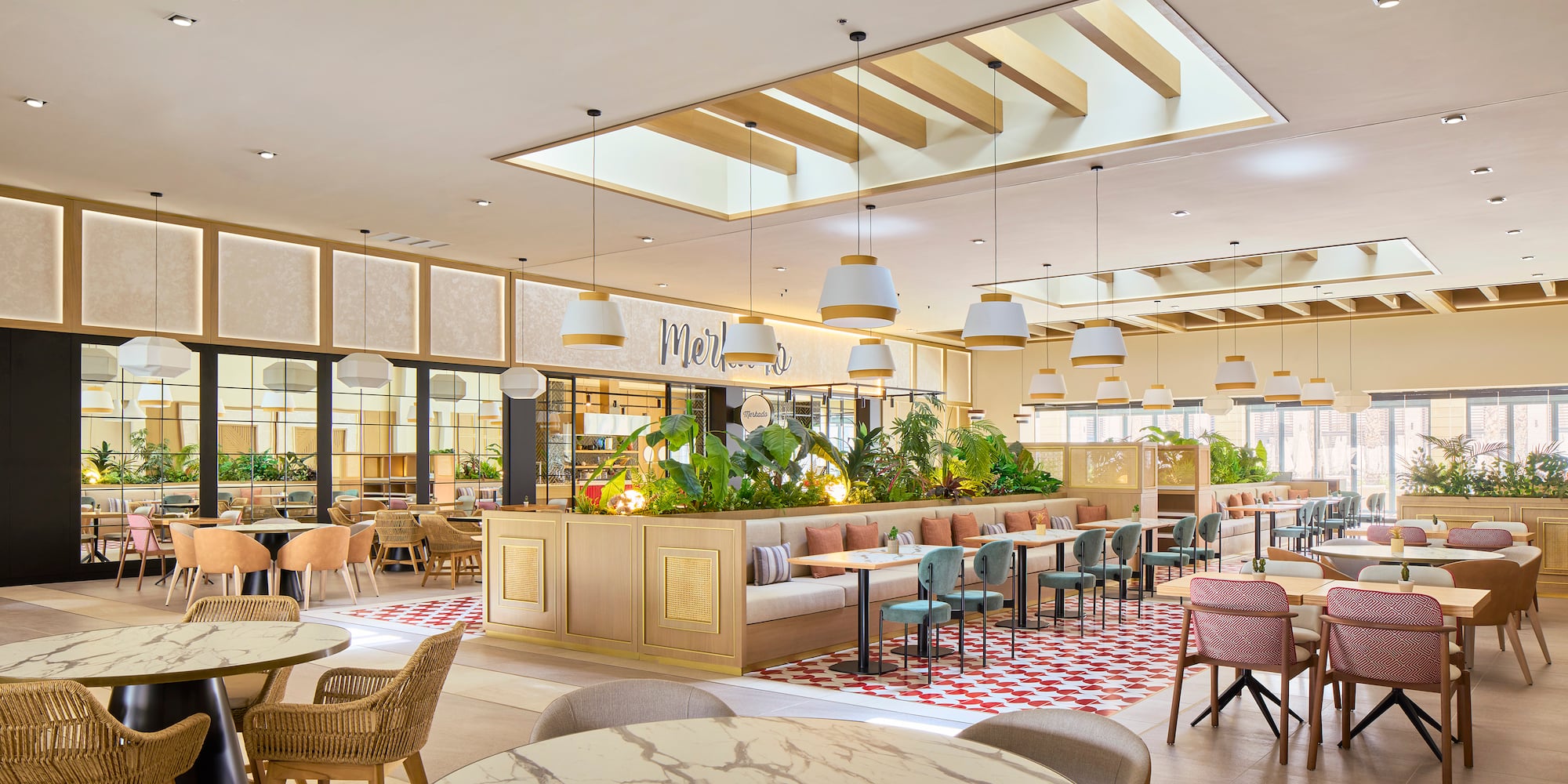 a restaurant with tables and chairs