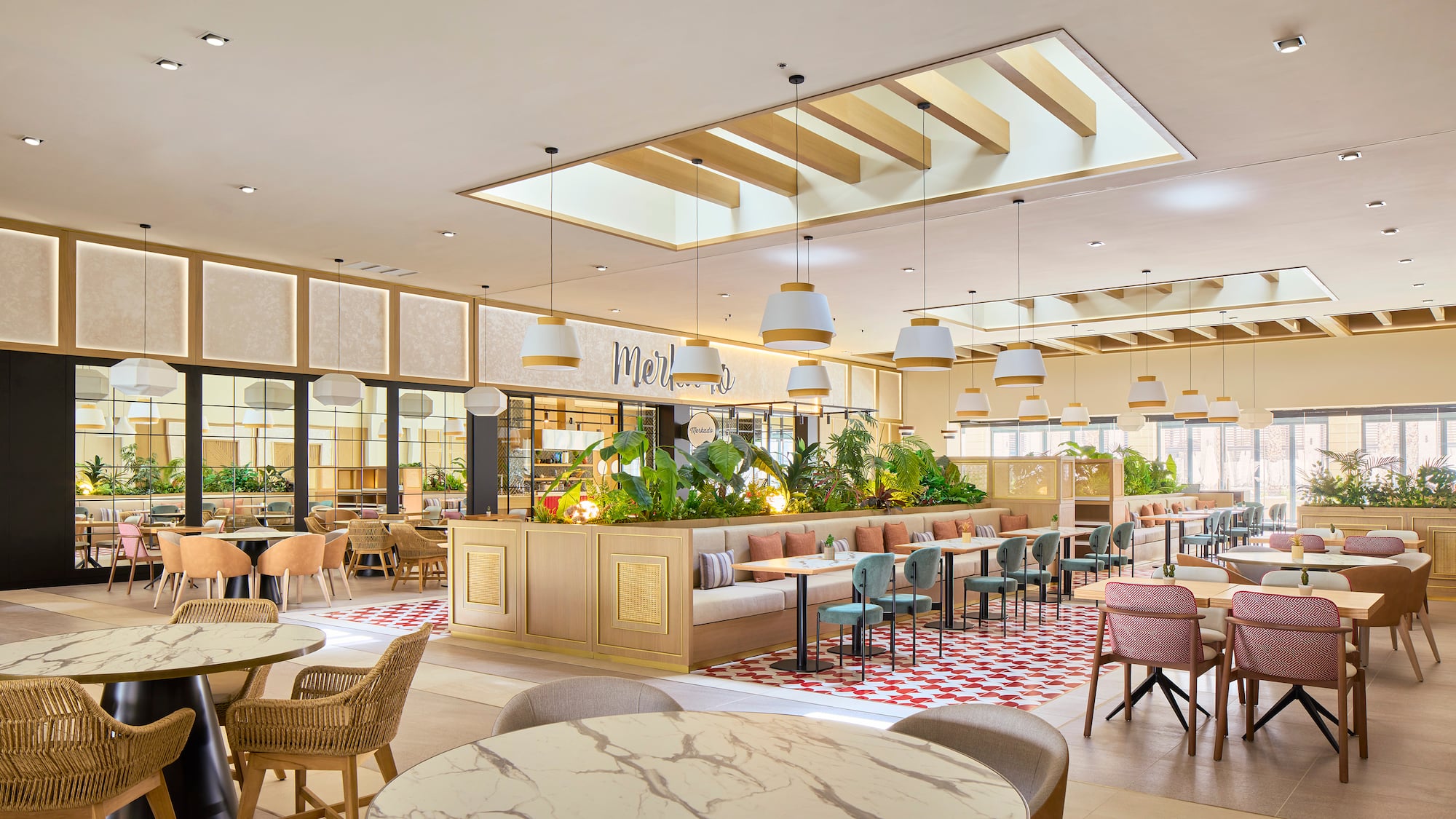 a restaurant with tables and chairs