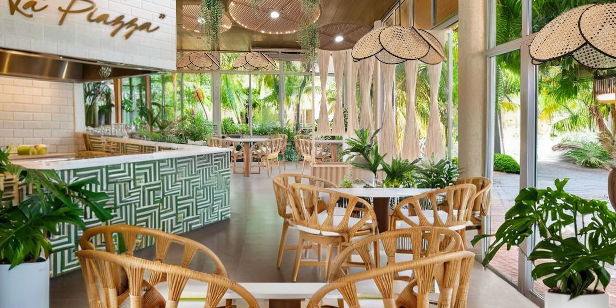 a restaurant with tables and chairs