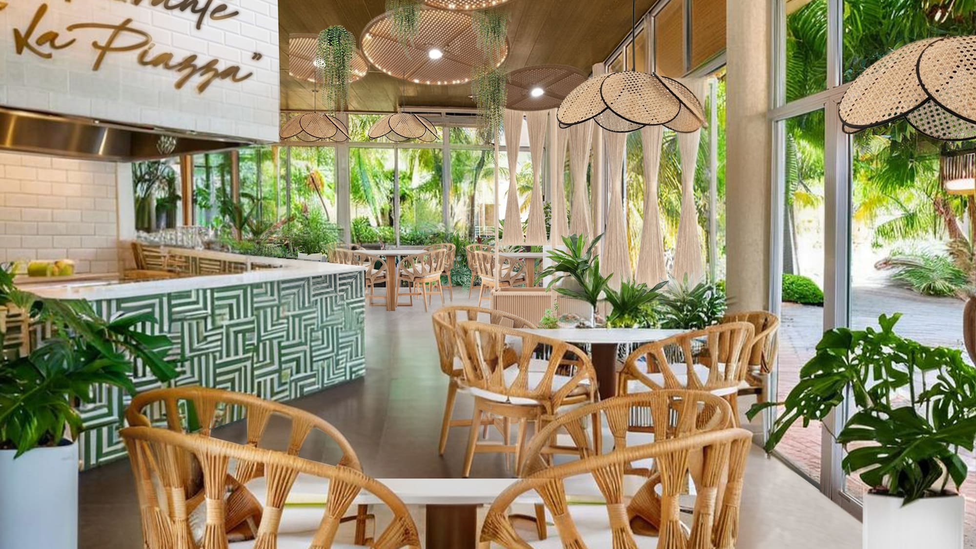 a restaurant with tables and chairs