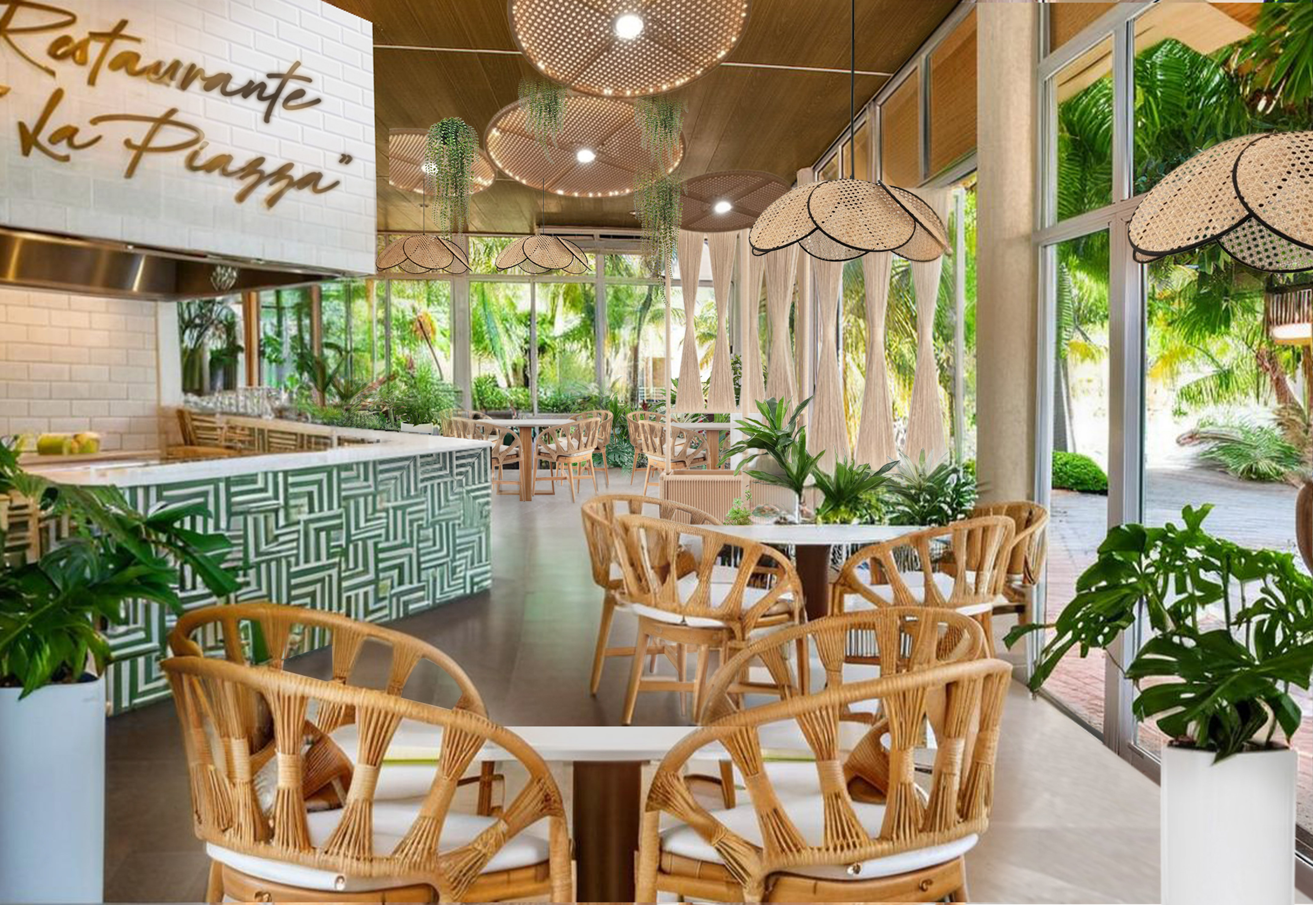 a restaurant with tables and chairs