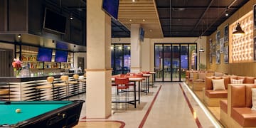 a pool table in a room