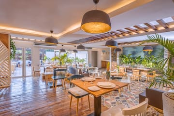 a room with tables and chairs