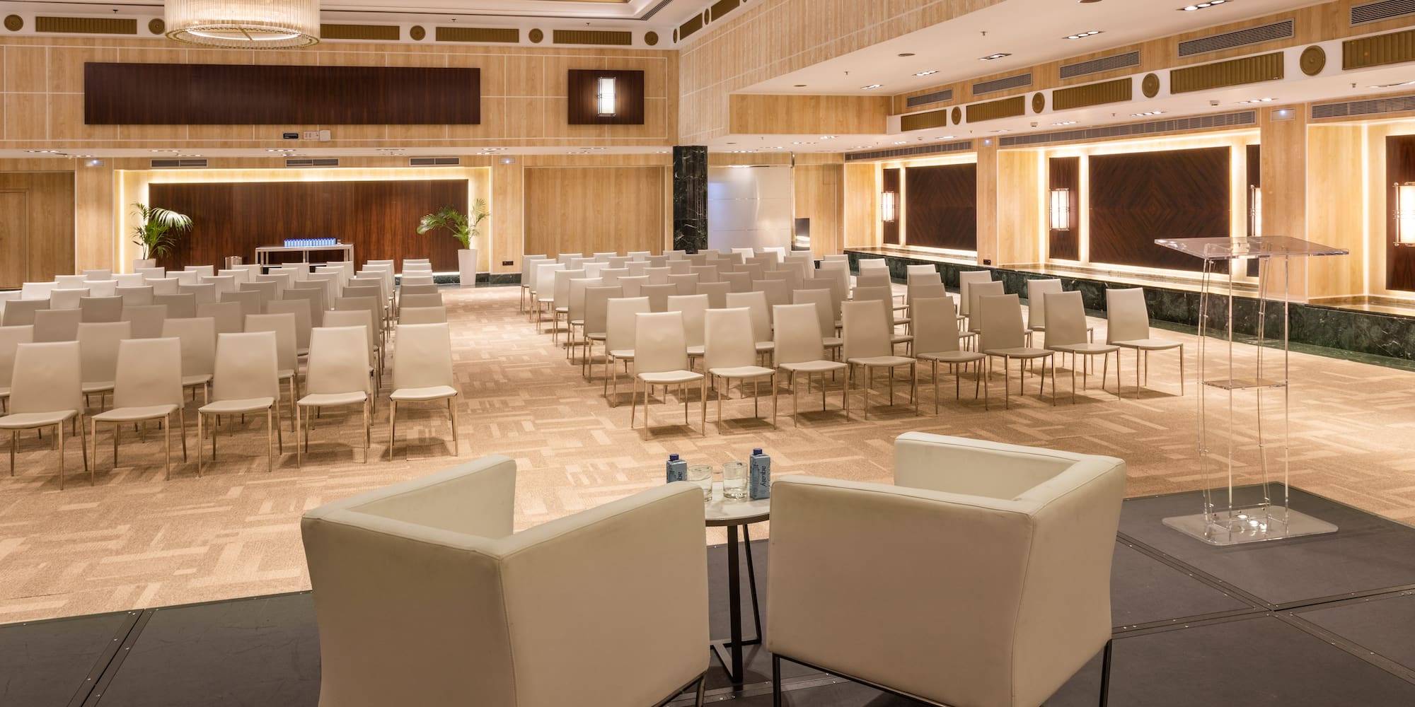 a room with chairs and a table