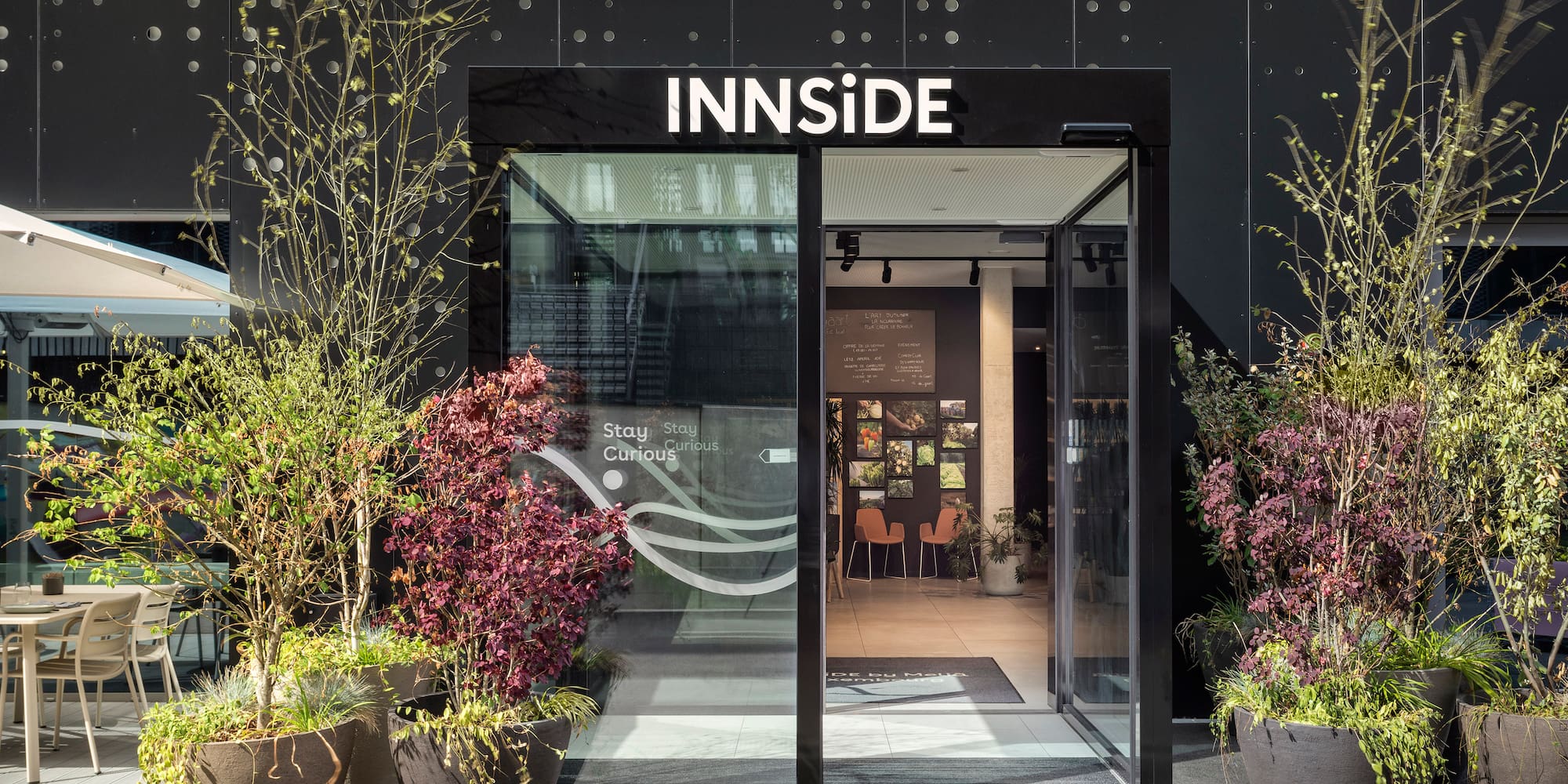 a glass door with a sign on it