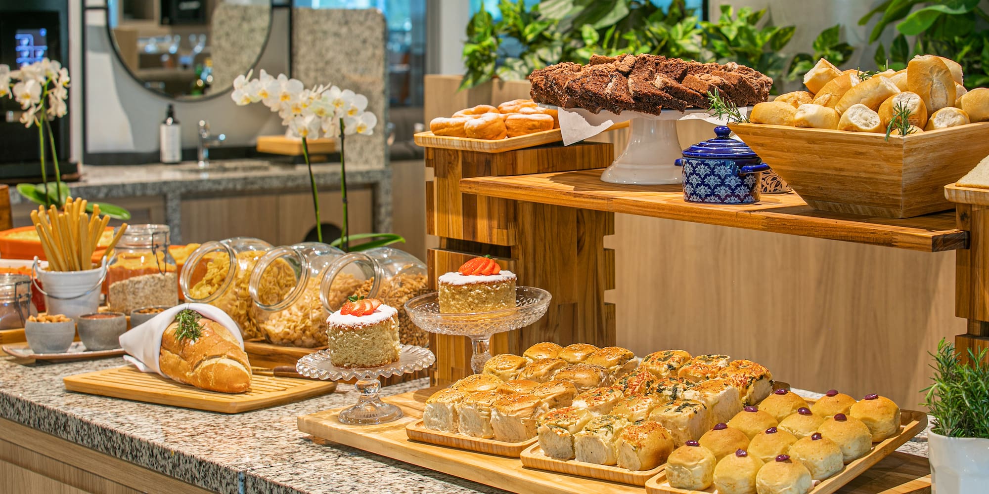 a table of food on a counter
