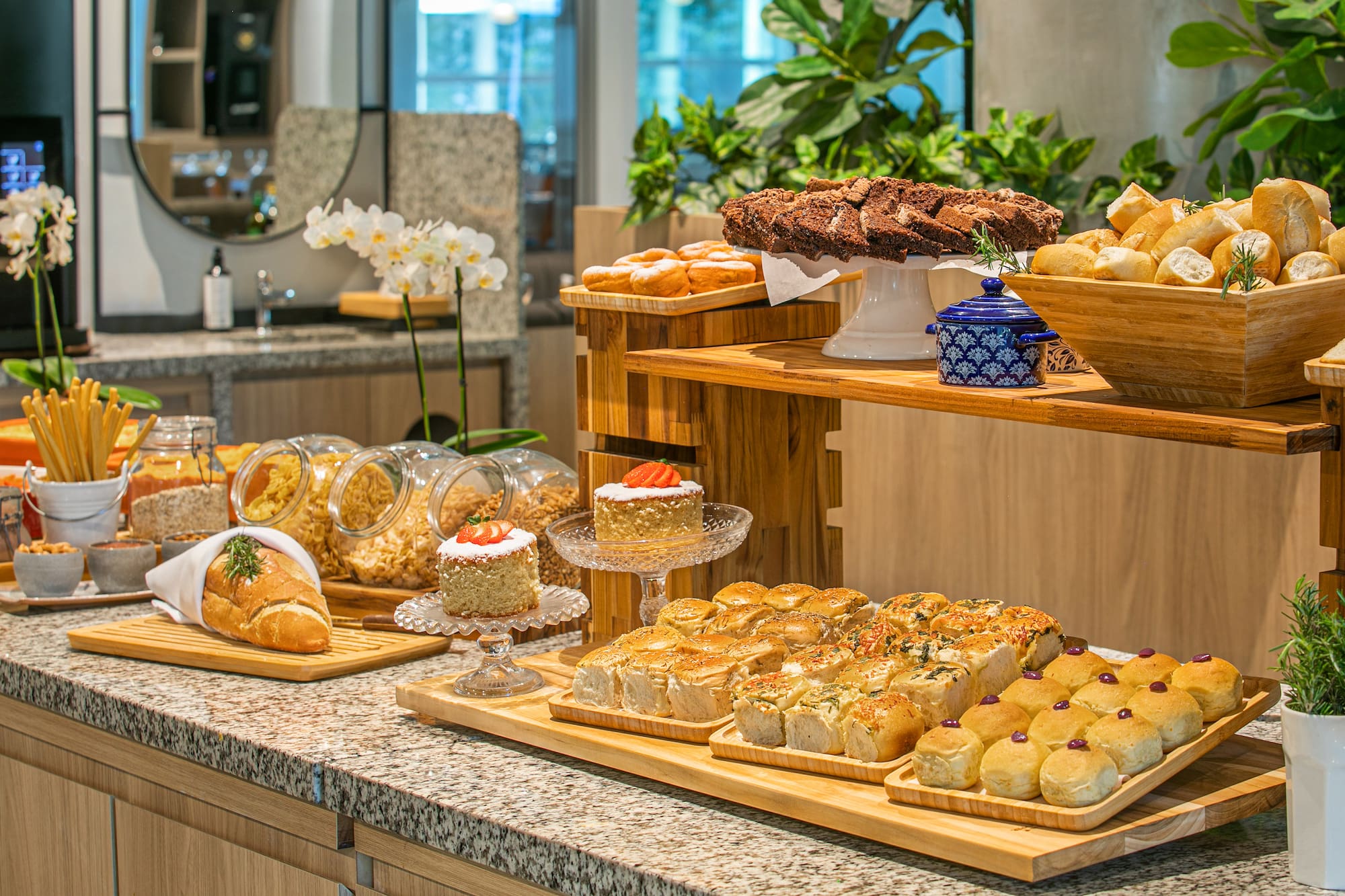 a table of food on a counter