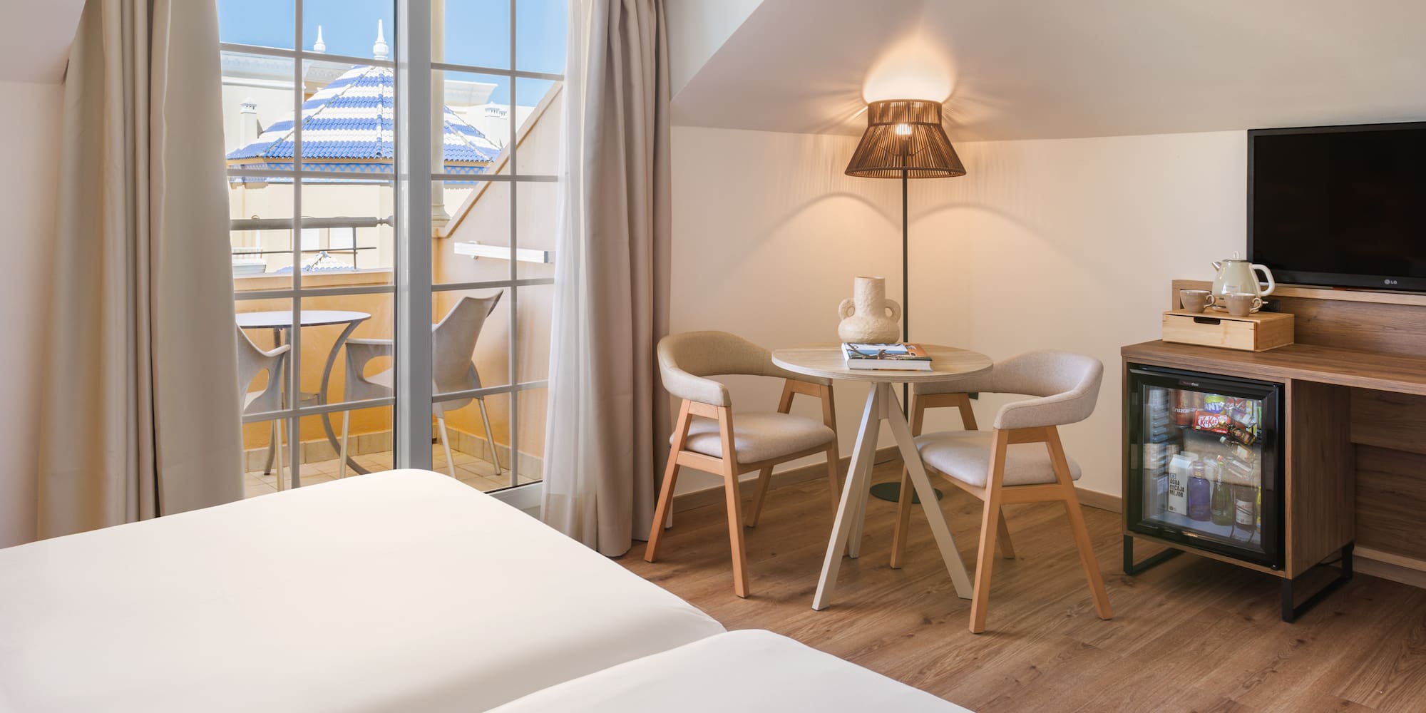 a room with a table and chairs