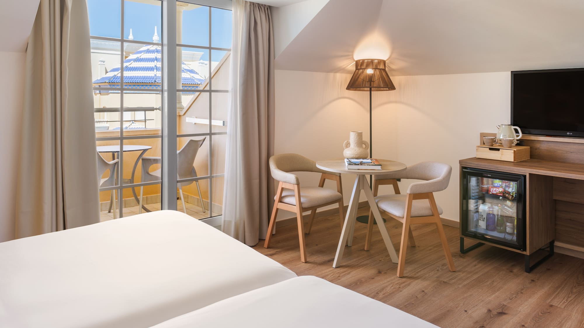 a room with a table and chairs