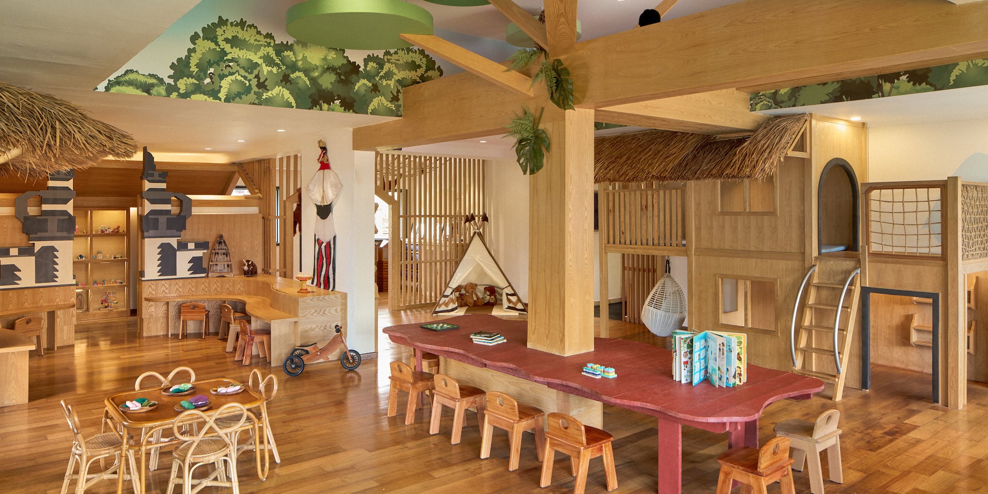 a room with a table and chairs