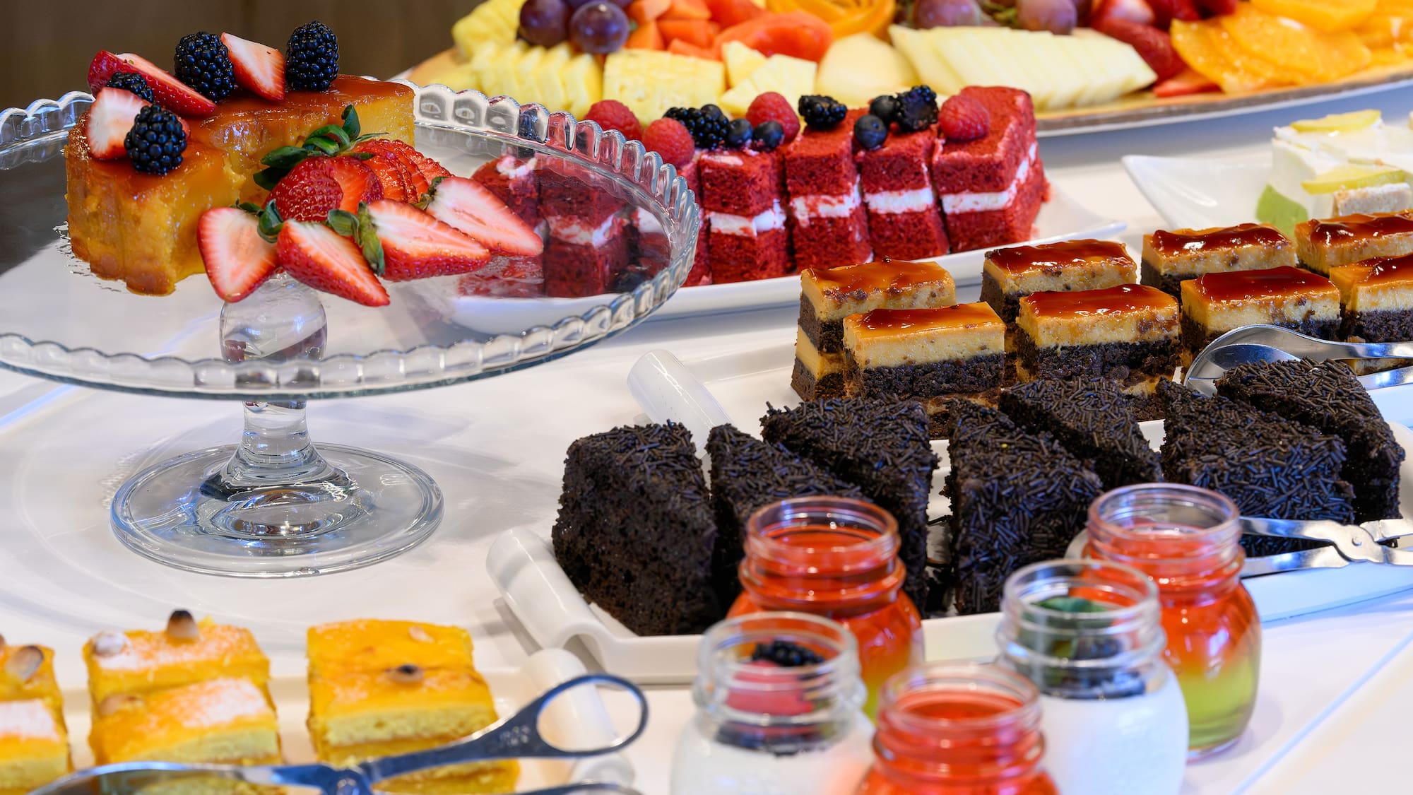 a table with different desserts