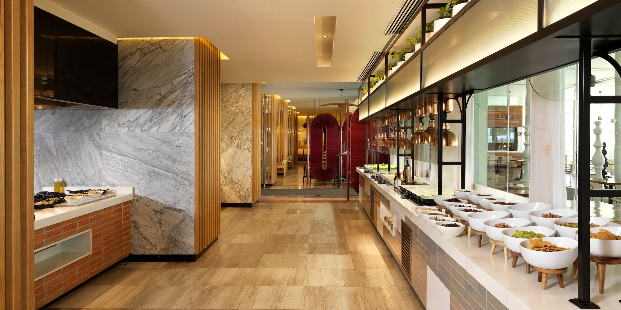 a buffet line in a restaurant