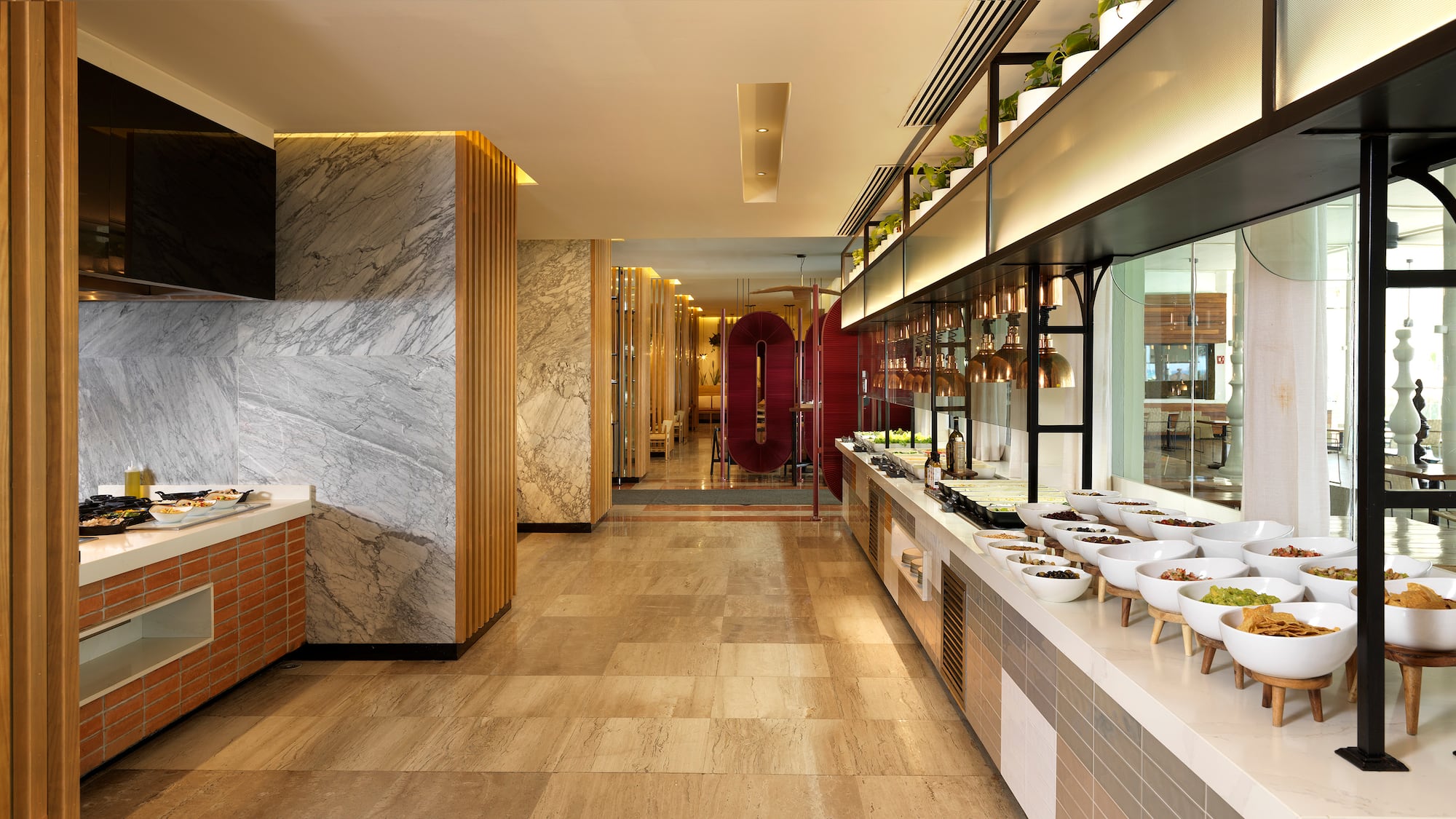 a buffet line in a restaurant