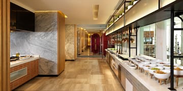 a buffet line in a restaurant