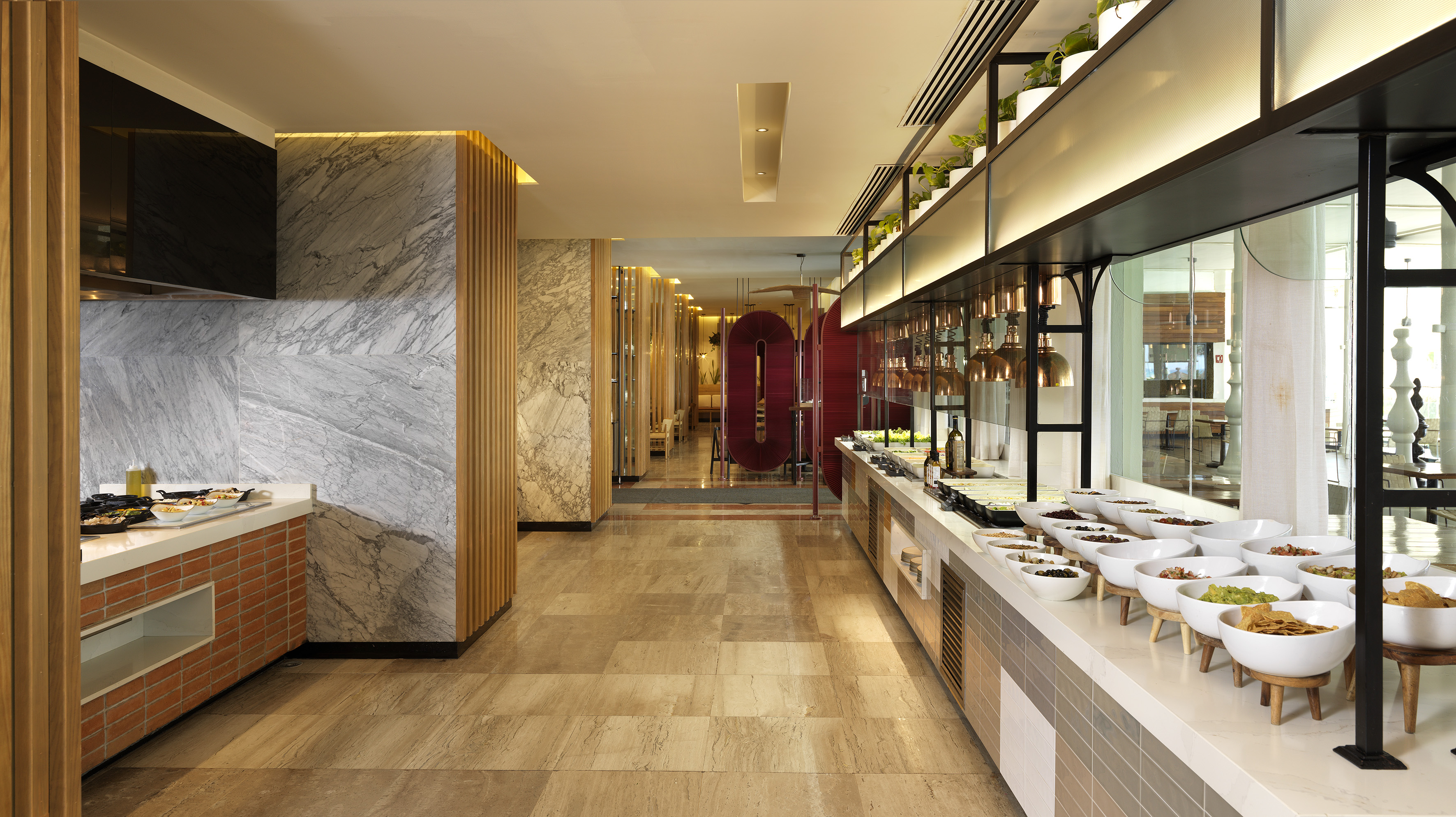 a buffet line in a restaurant