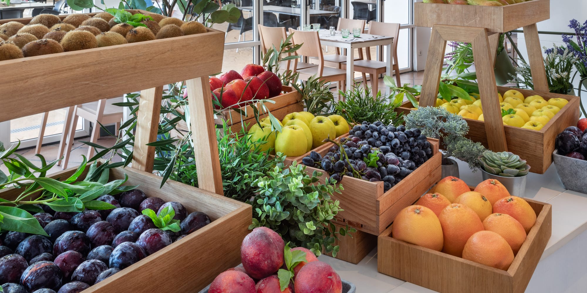 a display of fruit in a store
