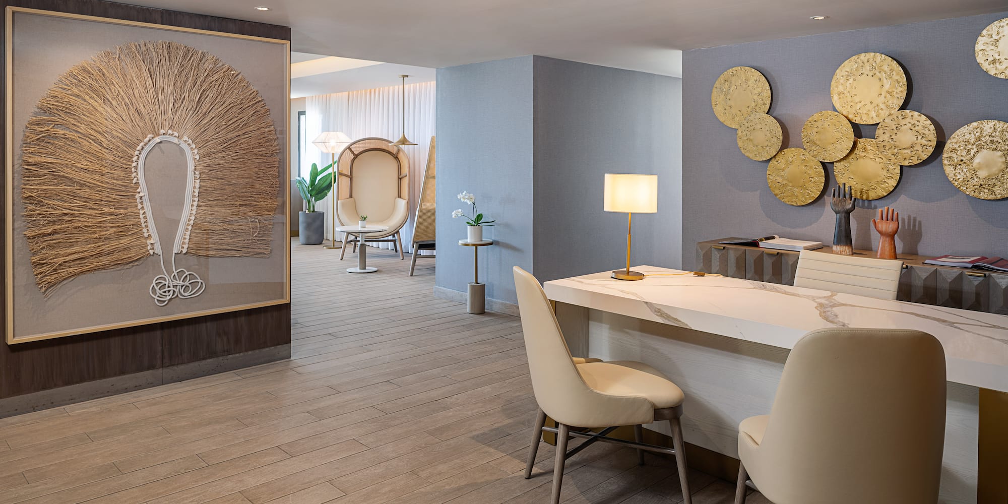 a room with a table and chairs