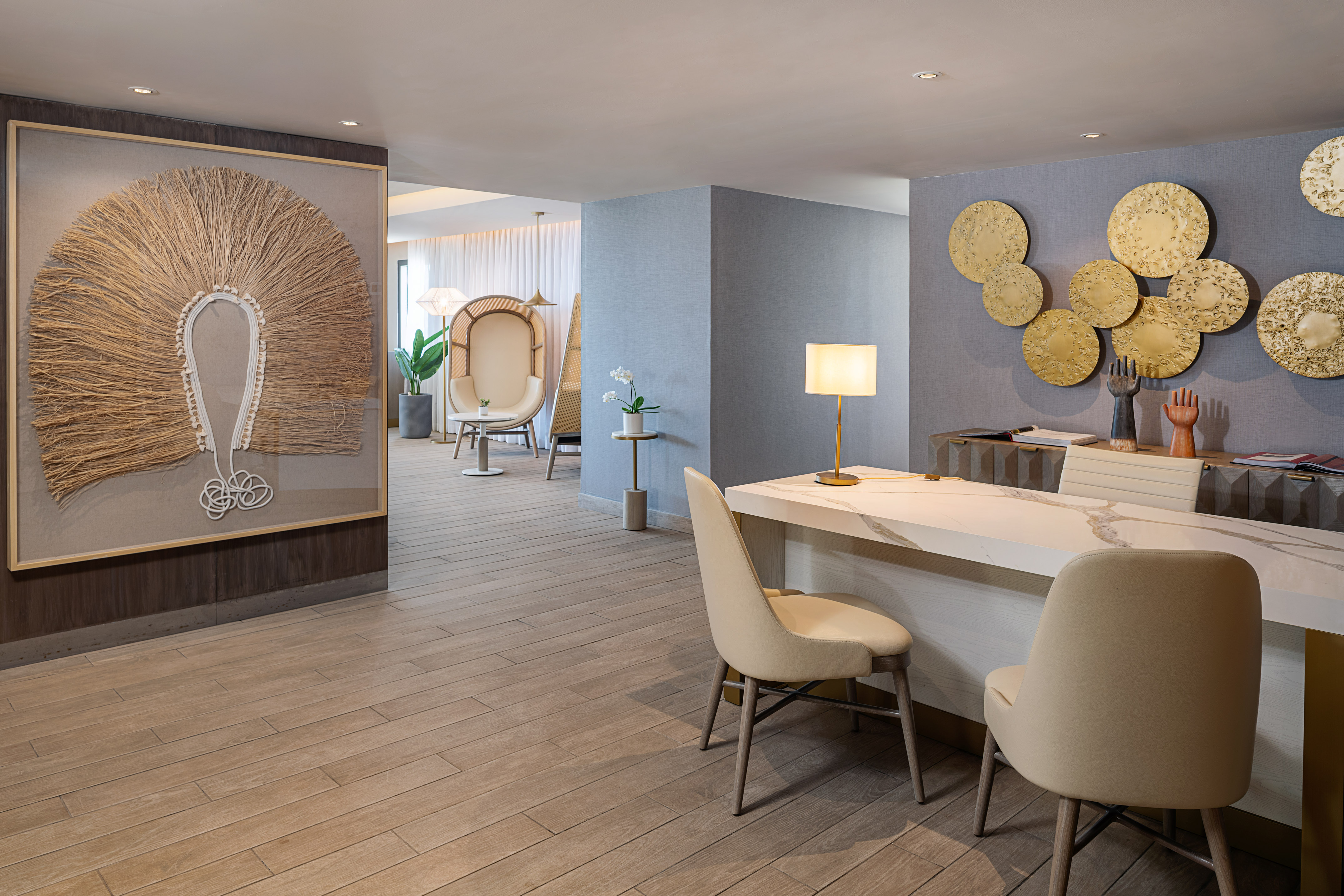 a room with a table and chairs