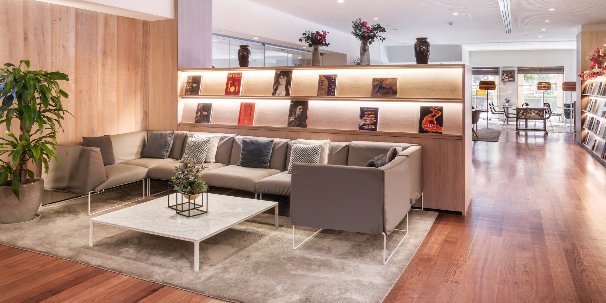 a room with a couch and a table