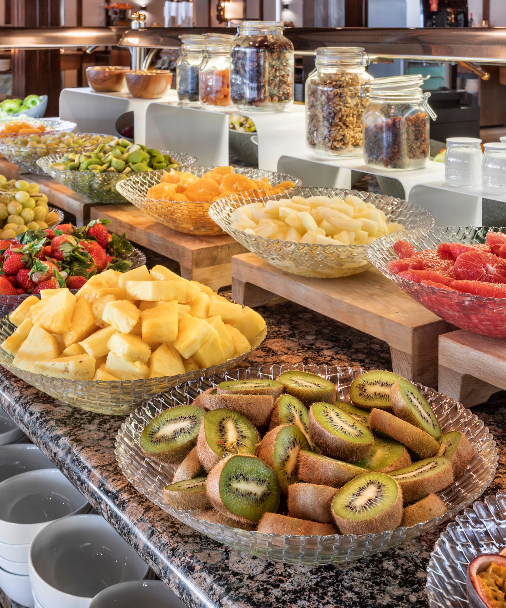a buffet with different types of fruits