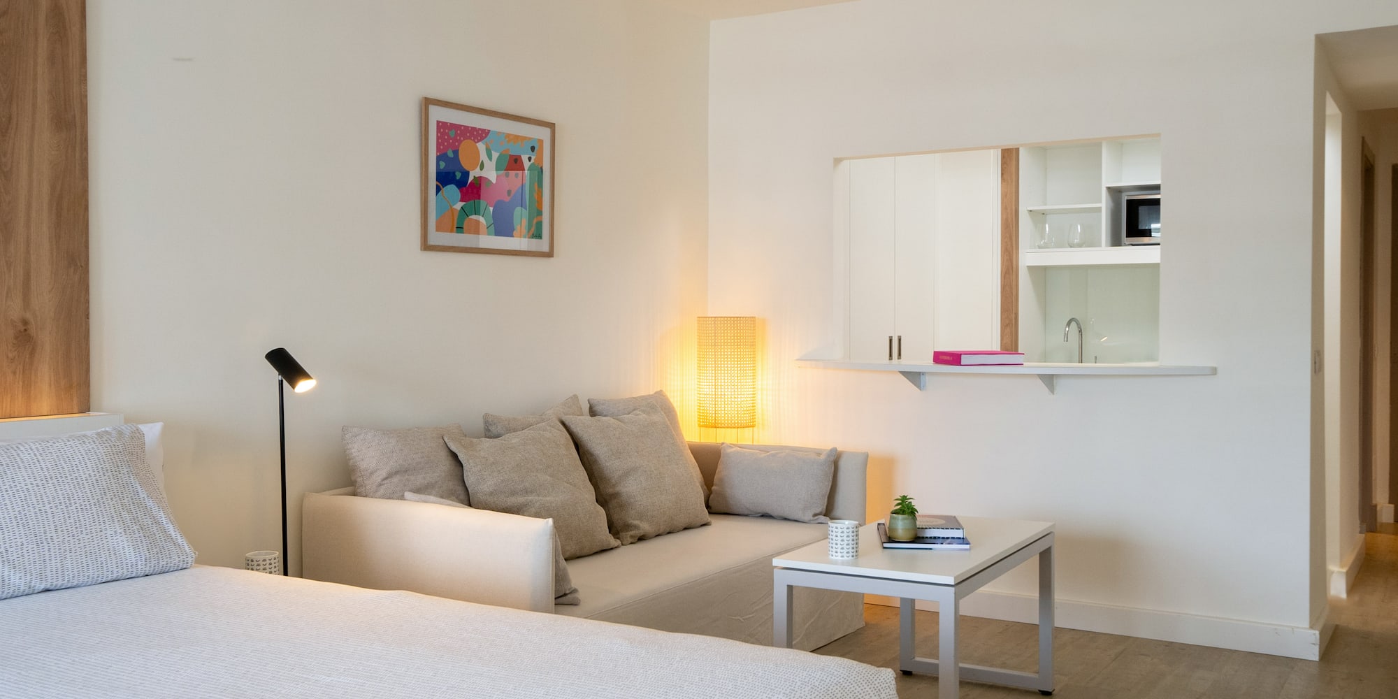 a room with a couch and a table