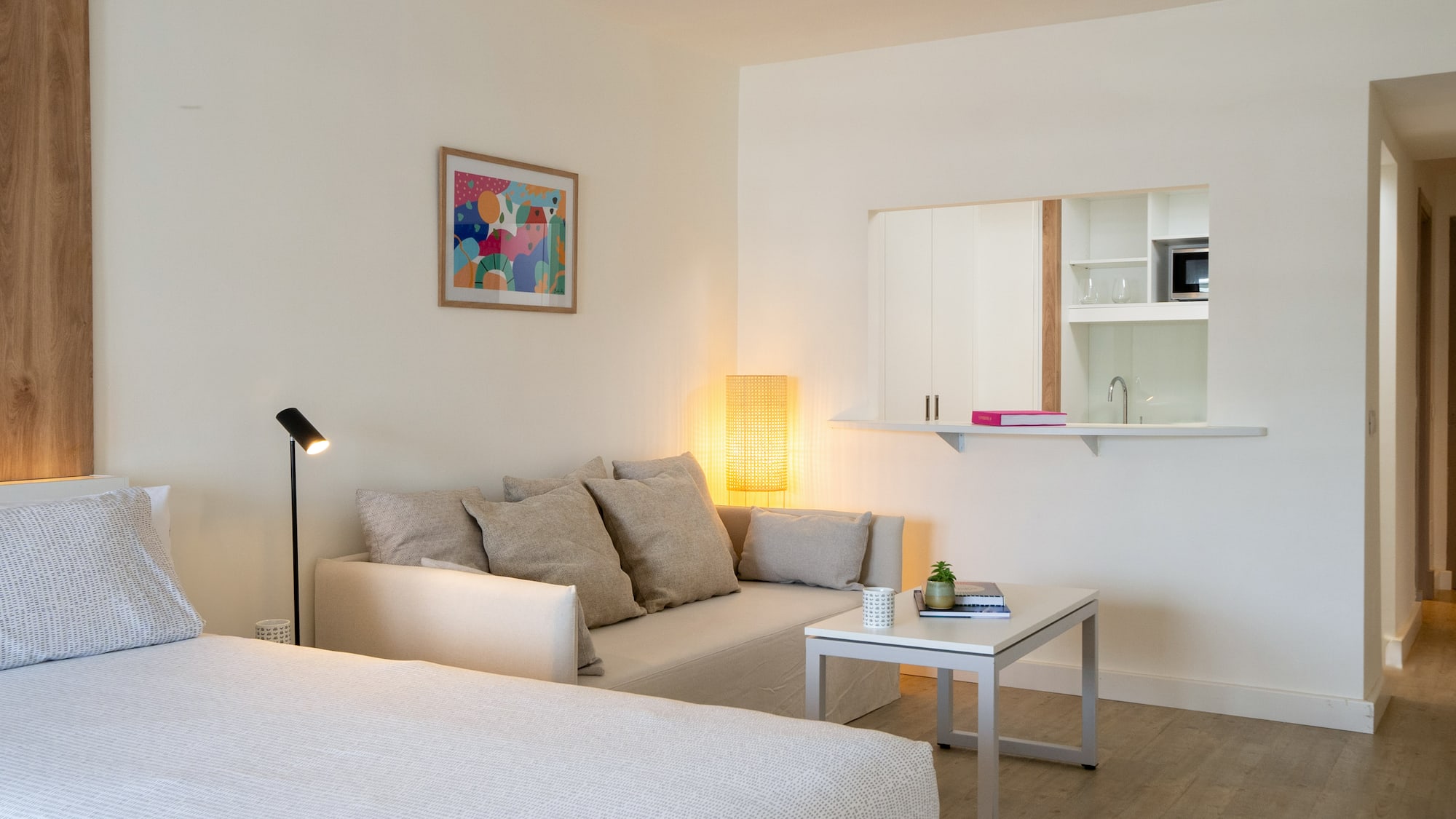 a room with a couch and a table