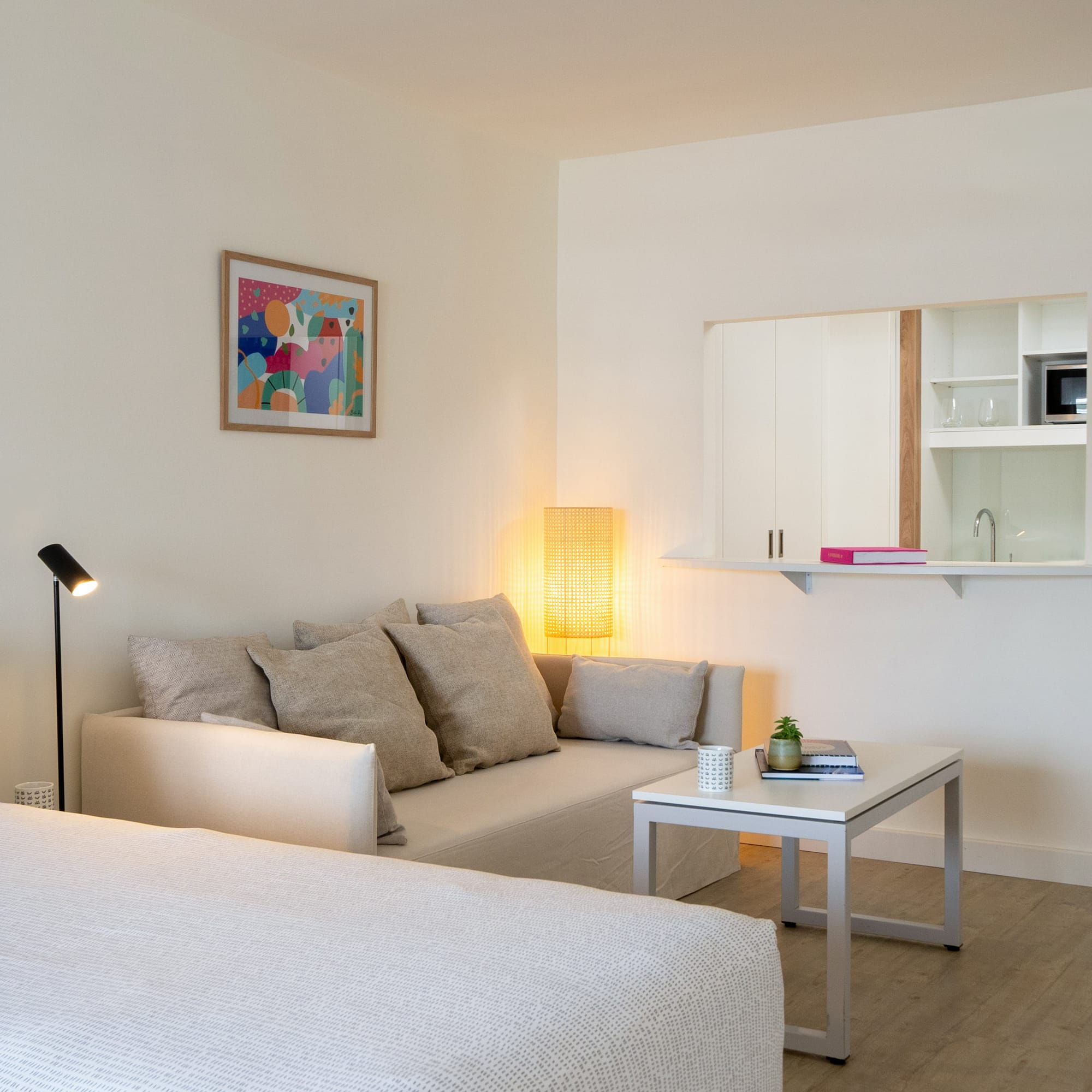 a room with a couch and a table