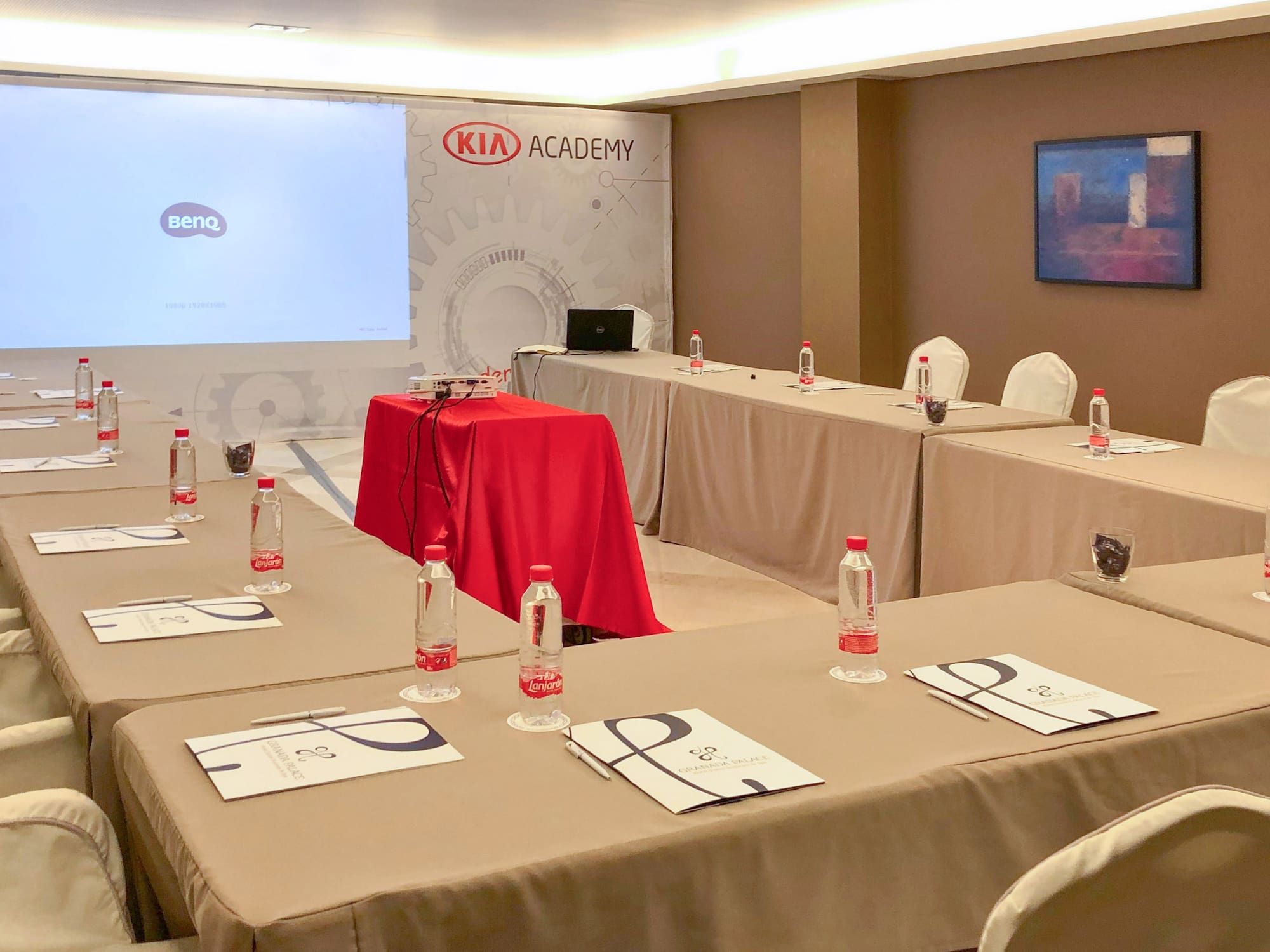 a room with tables and chairs