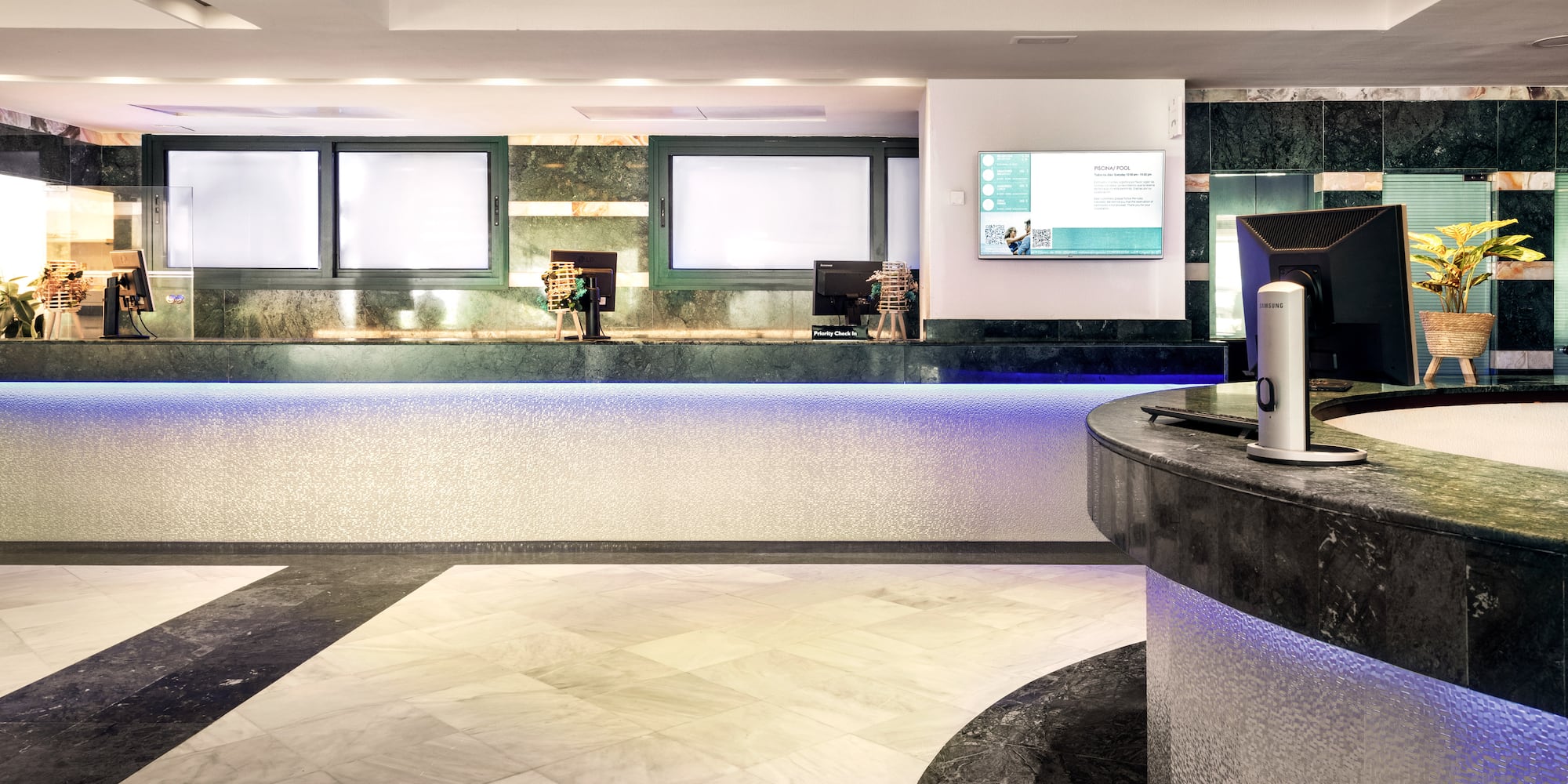 a reception desk in a building