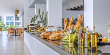 a counter with food on it