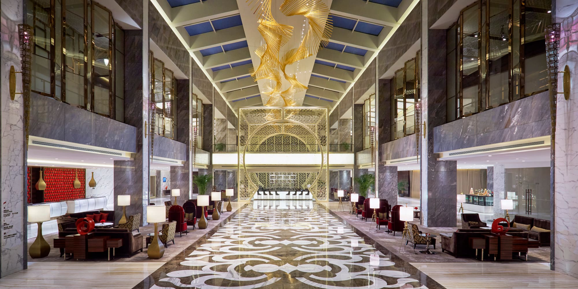 a large hall with chairs and a large ceiling