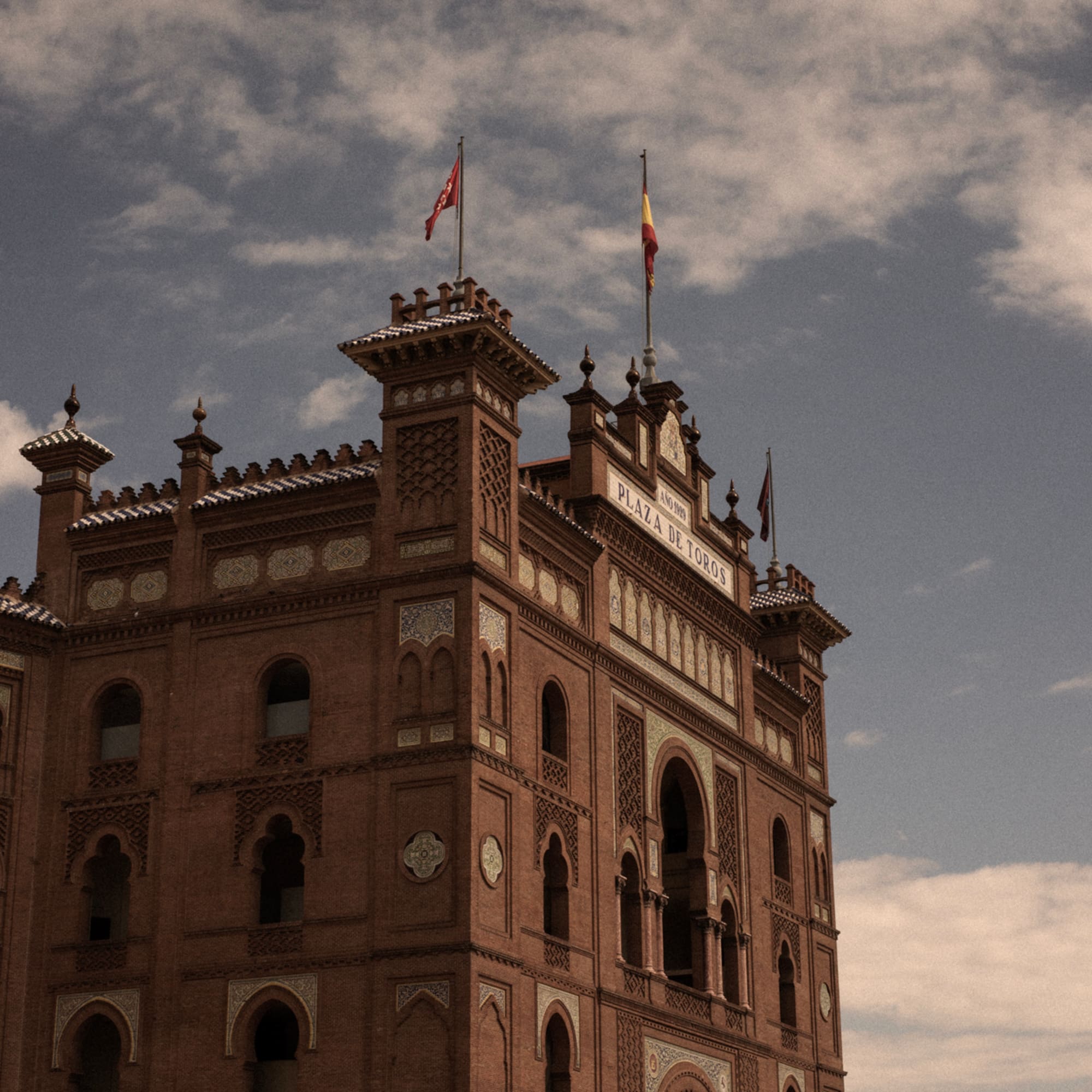 a building with flags on top