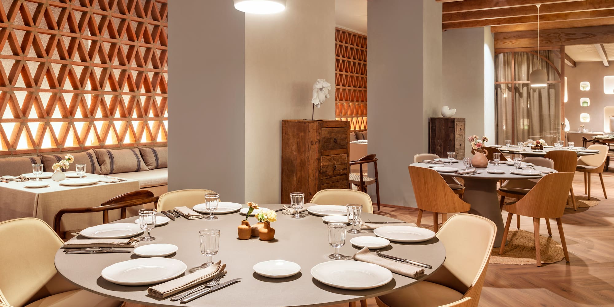 a room with tables and chairs