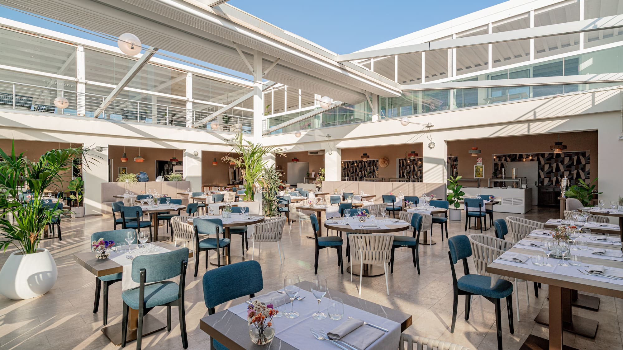 a large room with tables and chairs
