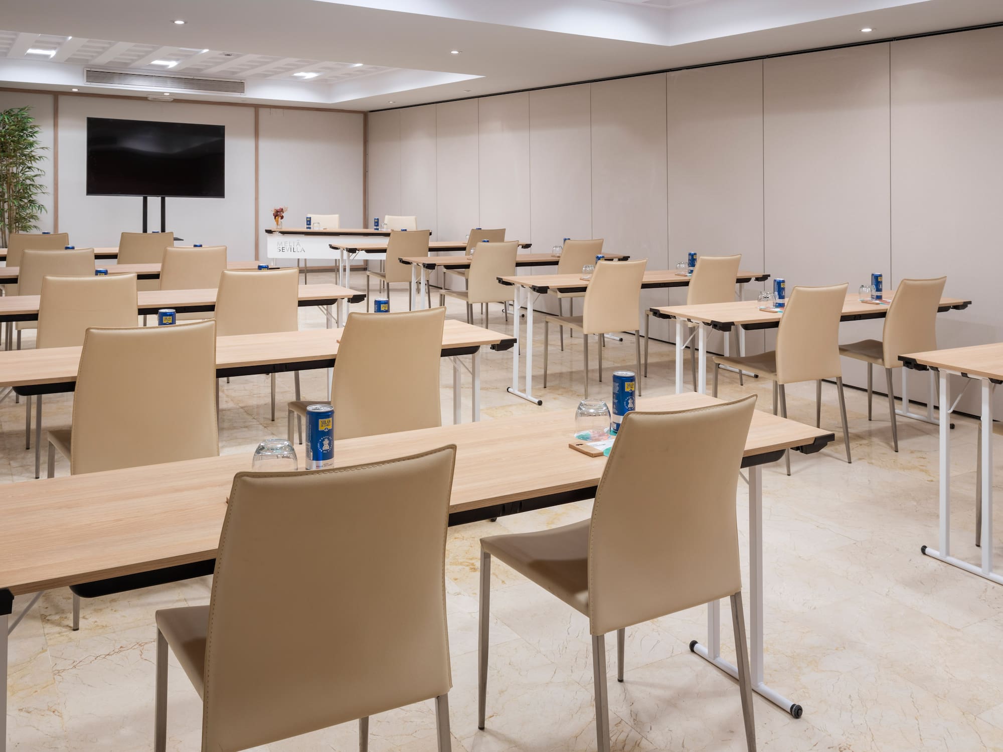 a room with tables and chairs