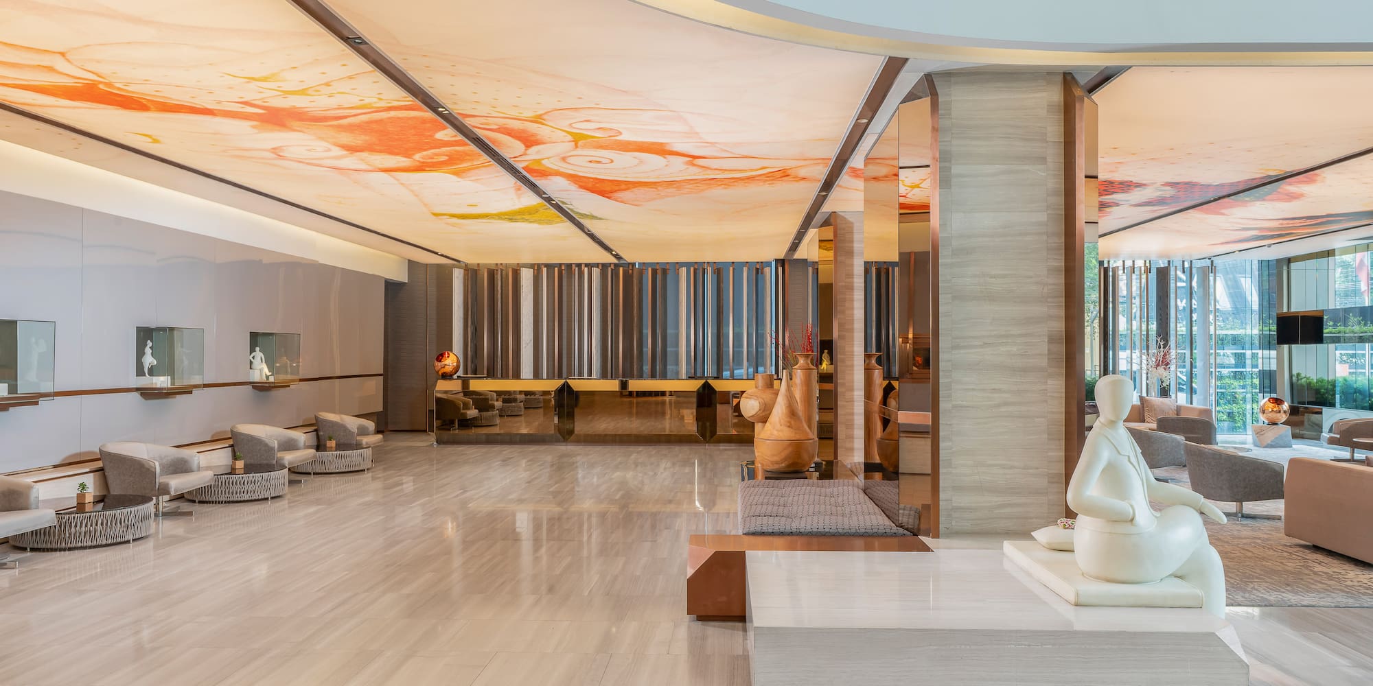 Luxurious hotel lobby with marble floors and an artistic lit ceiling. - The Kasem House Bangkok Hotel Affiliated by Meliá, Μπανγκόκ